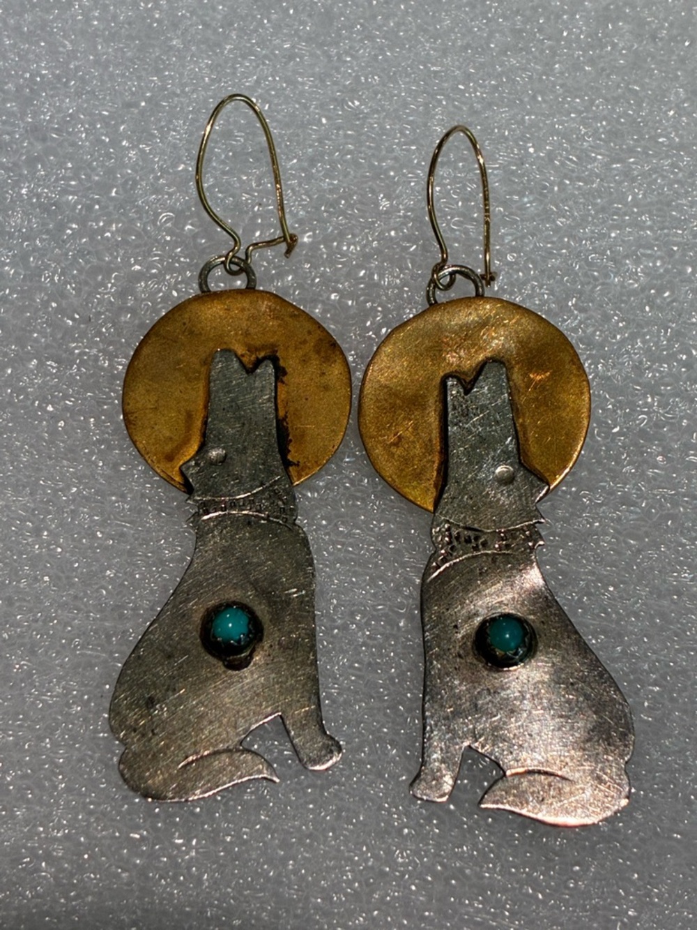 Howling Wolf Mixed-Metal Earrings with Turquoise Accent